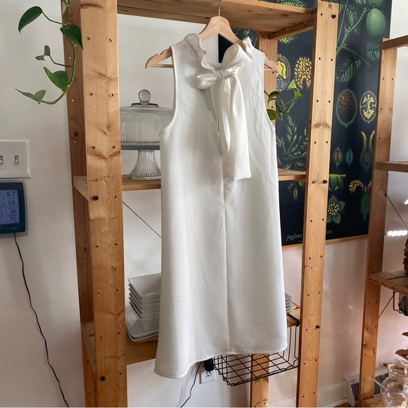 Tuckernuck Pomander Place White Blythe Ruffle Neck Bow Tie Back Swing Dress - Picture 6 of 15